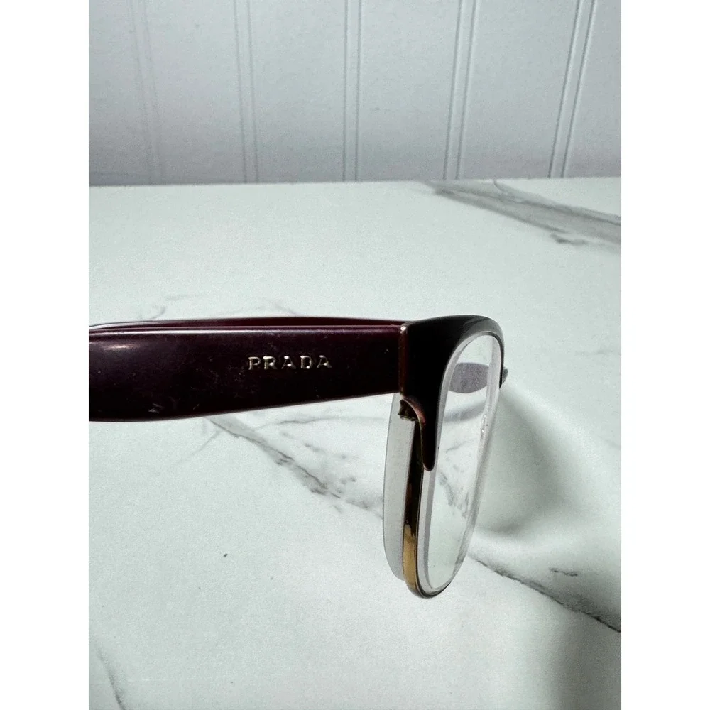 Prada VPR 16U Burgundy Gold Rectangular Eyeglasses Italy 53-16-140 Authentic